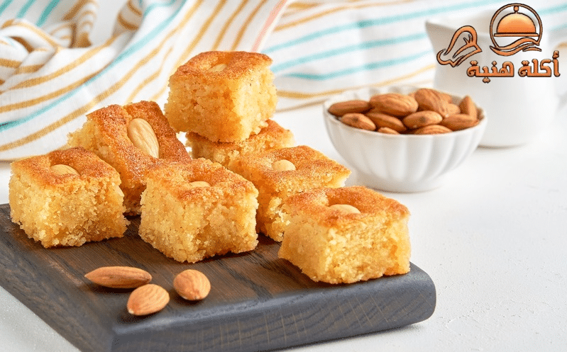 طريقة عمل كيكة البسبوسة بالسميد والطحين